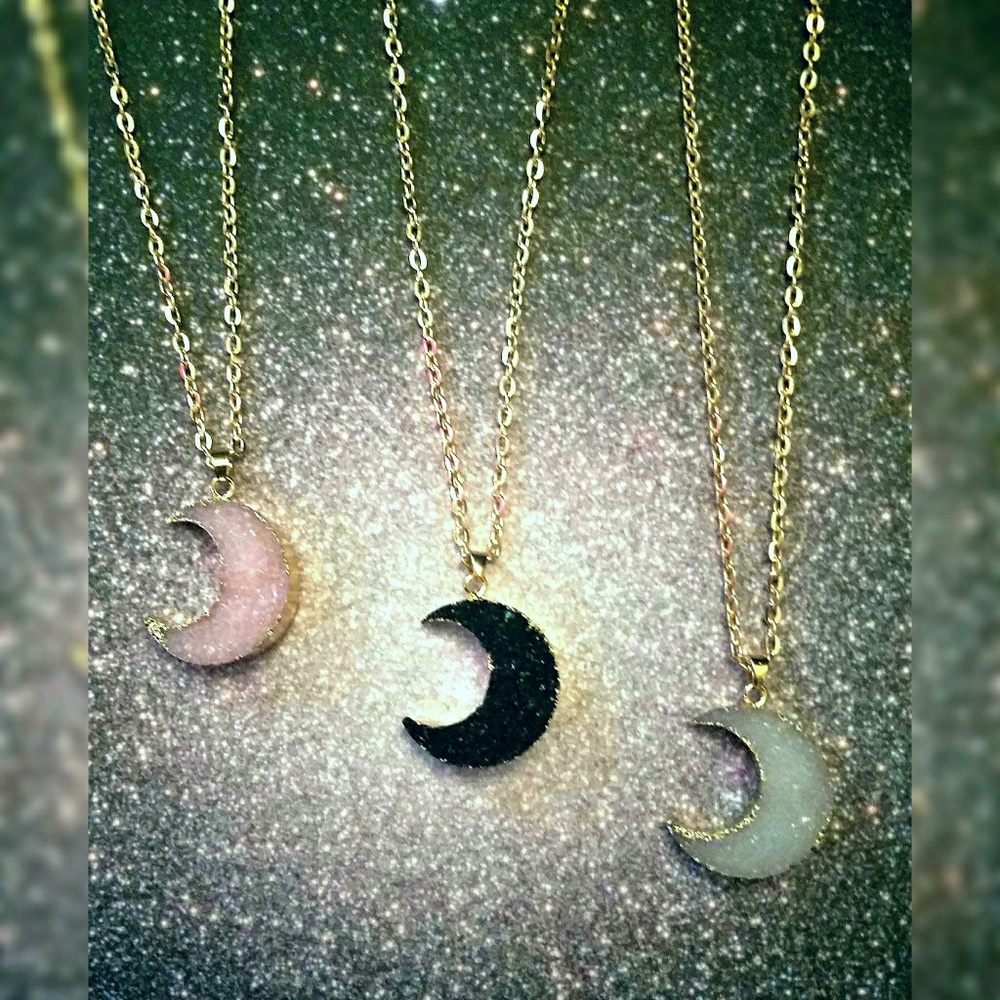 ⚡Last One SALE! Druzy Crescent Moon Necklace - Picture 6 of 7